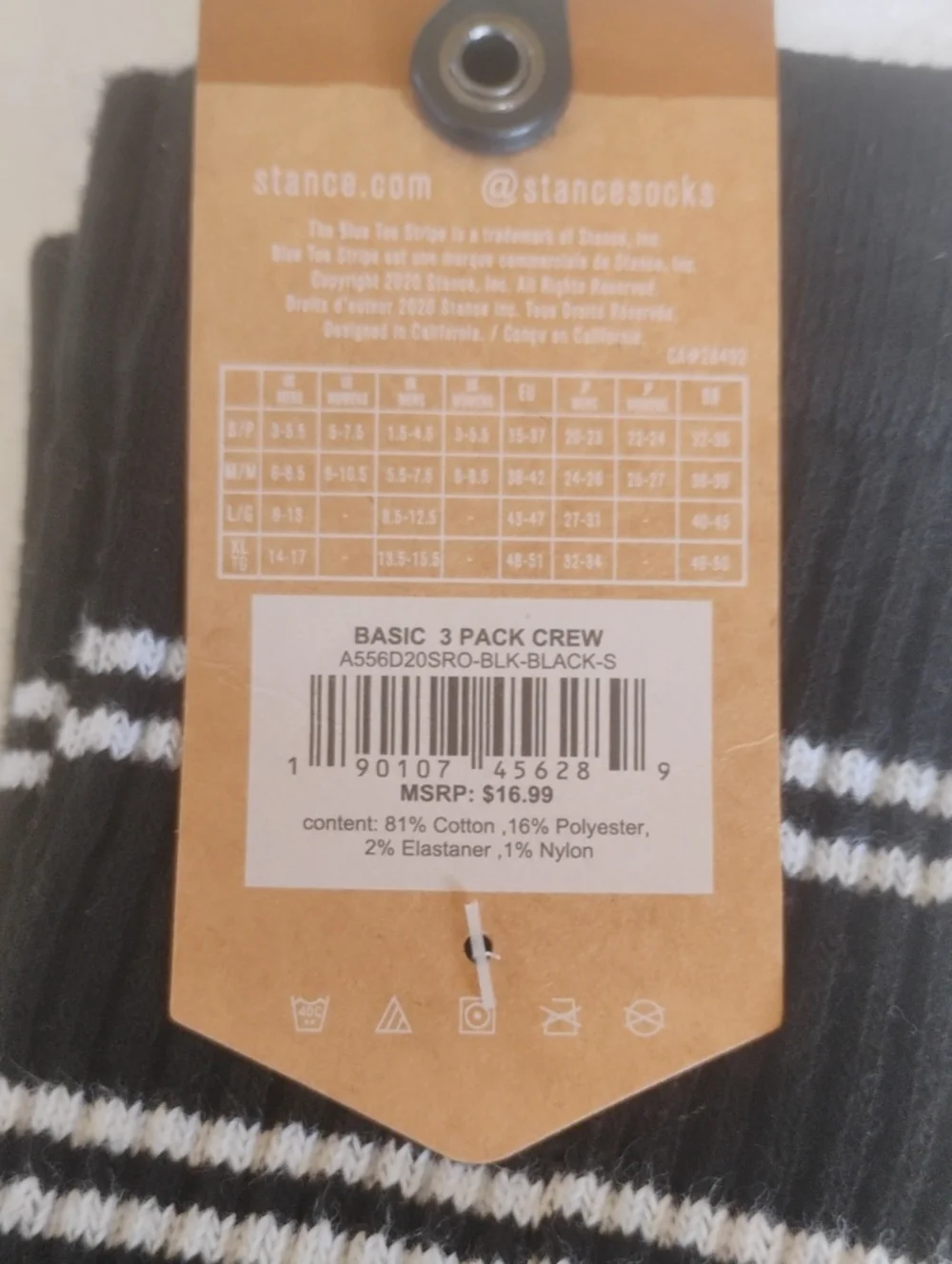 3 Pack Stance Black Casual Crew Socks with White Stripe Detail BNWT MSRP $16.99